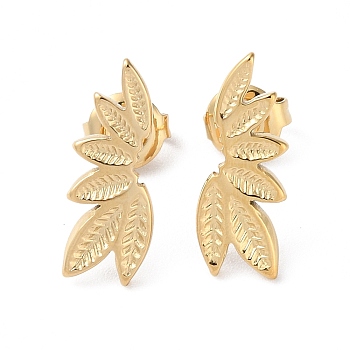 304 Stainless Steel Stud Earrings, Leaf, Real 14K Gold Plated, 17.5x6.5mm