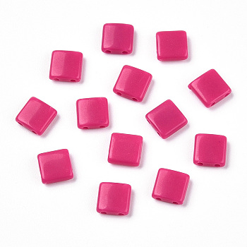 Opaque Acrylic Slide Charms, Square, Cerise, 5.2x5.2x2mm, Hole: 0.8mm.