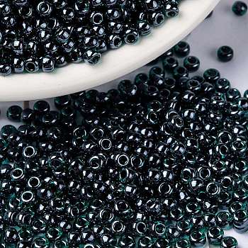 MIYUKI Round Rocailles Beads, Japanese Seed Beads, 8/0, (RR362) Ruby Lined Emerald Luster, 3mm, Hole: 1.1mm, about 422~455pcs/10g