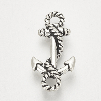 Tibetan Style Alloy Links connectors, Anchor, Cadmium Free & Nickel Free & Lead Free, Antique Silver, 23x11x3mm, Hole: 2mm