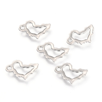 201 Stainless Steel Charms, Laser Cut, Map, Stainless Steel Color, 12.2x7.5x0.6mm, Hole: 1.4mm