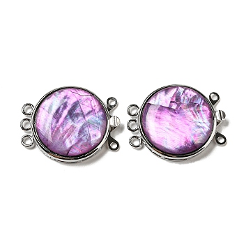 Shell Box Clasp, with Alloy Loops, Flat Round, Violet, 29.5x23.5x6~6.5mm, Hole: 2mm