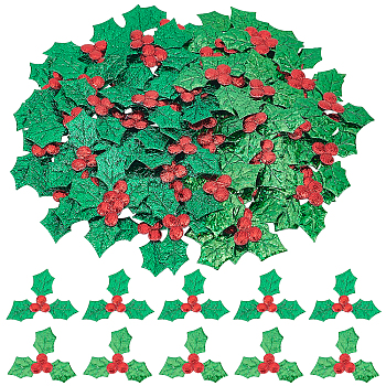 Gorgecraft 2Bags 2 Style Cloth Ornament Accessories, Mistletoe/Holly Leaf, for Christmas Decoration, Green, 30x35~38x1mm, 100pcs/bag, 1bag/style