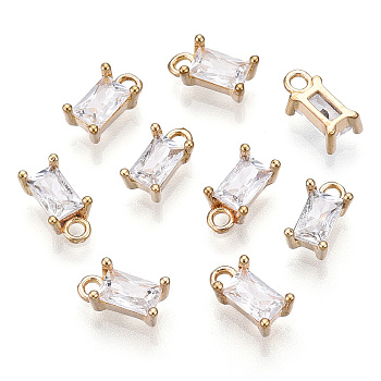 Brass Cubic Zirconia Charms, Rectangle, Nickel Free, Unplated, Clear, 8x4x3mm, Hole: 1.2mm