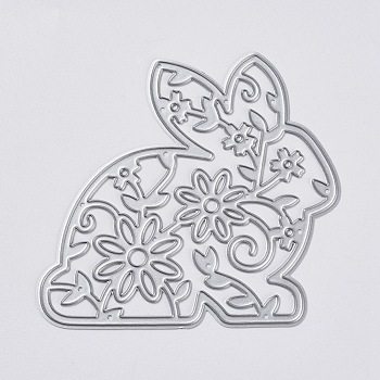 Bunny Carbon Steel Cutting Dies Stencils, for DIY Scrapbooking/Photo Album, Decorative Embossing Paper Card, Filigree Rabbit with Flower, Matte Platinum Color, 7.45x7.85cm