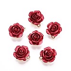 Rack Plating Alloy Pendants, with ABS Plastic, Cadmium Free & Lead Free, Rose Flower, FireBrick, Light Gold, 15~18x14.5x8mm, Hole: 1.5mm(PALLOY-S132-137-RS)