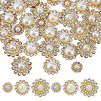 160Pcs Glass Rhinestone Sew on Rhinestone, Flower, with Golden Iron Base, White, 9.5~13x6.5~7.5mm, Hole: 3.5mm(FIND-HS0002-23)