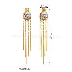 304 Stainless Steel Tassel Stud Earrings for Women, Square, Golden, Colorful, 83x12mm(WG223AD-02)