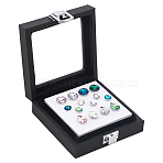 PU Leather Loose Diamnond Gemstone Display Boxes, Visible Glass Top Jewelry Display Cases with White Sponge Inside, Square, Black, 9x9x3.3cm(LBOX-WH0004-05)