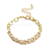 Brass Micro Pave Clear Cubic Zirconia Link Chain Bracelets, with Lobster Claw Clasps, Textured, Infinity, Real 18K Gold Plated, 6-3/4 inch(17cm)(BJEW-M202-02G)