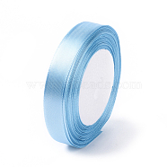 Single Face Satin Ribbon, Polyester Ribbon, Light Blue, Size: about 5/8 inch(16mm) wide, 25yards/roll(22.86m/roll), 250yards/group(228.6m/group), 10rolls/group(SRIB-Y065)