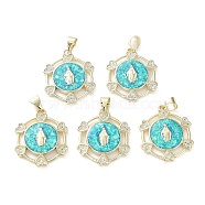 Rack Plating Brass Micro Pave Clear Cubic Zirconia Pendants, with Synthetic Opal, Cadmium Free & Lead Free, Long-Lasting Plated, Real 18K Gold Plated, Flat Round, Heart, 23x19.5x3mm, Hole: 6x4mm(KK-C041-06D-G)