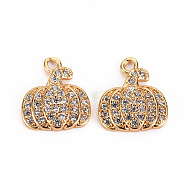 Autumn Theme Brass Micro Pave Cubic Zirconia Charms, Nickel Free, Real 18K Gold Plated, Pumpkin, Clear, 13x11x3mm, Hole: 1.2mm(KK-S360-138B-NF)