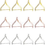 SUPERFINDINGS 12Pcs 3 Colors Rack Plating Brass Micro Pave Cubic Zirconia Ice Pick Pinch Bails, Long-Lasting Plated, Cadmium Free & Lead Free, Mixed Color, 18x20x5.5mm, Hole: 3mm, Pin: 1mm, 4Pcs/color(KK-FH0004-29)