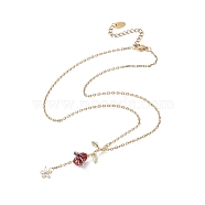 Alloy Enamel Rose with Butterfly Lariat Necklaces with 304 Stainless Steel Chains, Golden, 17.05 inch(43.3cm)(NJEW-JN04321)