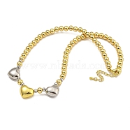 Rack Plating Brass Round & Heart Beaded Necklaces for Women, Cadmium Free & Lead Free, Long-Lasting Plated, Platinum, Real 18K Gold Plated, 17.32 inch(44cm)(NJEW-C059-21G)