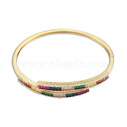 Colorful Cubic Zirconia Hinged Bangle, Brass Jewelry for Women, Nickel Free, Golden, Inner Diameter: 2-1/4 inch(5.8cm)(BJEW-N014-008)