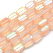 Synthetic Moonstone Beads Strands, Holographic Beads, Cuboid, Frosted, PeachPuff, 11x7x7mm, Hole: 1mm, about 33pcs/strand, 14.9 inch(38cm)(G-E503F-A06)