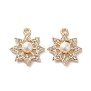 Alloy with Rhinestone Pendants, with ABS Imitation Pearl, Sun Charms, Golden, 22.5x19x7mm, Hole: 1.8mm(FIND-B032-22G)