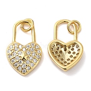 925 Sterling Silver Micro Pave Cubic Zirconia Charms, Heart Lock with Star Charm, with Jump Ring, Real 18K Gold Plated, 14x9x2.5mm, Hole: 2.3mm(STER-I010-23G)