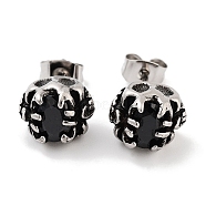 Halloween Skull 316 Surgical Stainless Steel Pave Black Cubic Zirconia Stud Earrings for Women Men, Antique Silver, 10.5x8.5mm(EJEW-Z050-12AS)