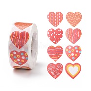 Valentine's Day Heart Paper Stickers, Adhesive Labels Roll Stickers, Gift Tag, for Envelopes, Party, Presents Decoration, Mixed Patterns, 25x24x0.1mm, 500pcs/roll(DIY-I107-02C)