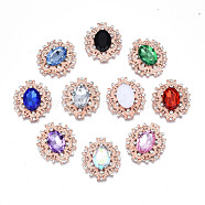 Alloy Cabochons, with Acrylic Rhinestone and Glass Rhinestone, Faceted, Flower, Rose Gold, Mixed Color, 32.5x29x6mm(PALLOY-T066-28RG)