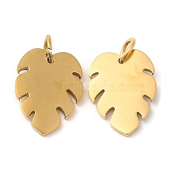 Vacuum Plating 304 Stainless Steel Pendants, with Jump Ring, Monstera Leaf Charm, Golden, 15x11.5x1.4mm, Hole: 3.2mm(STAS-Z042-01G)