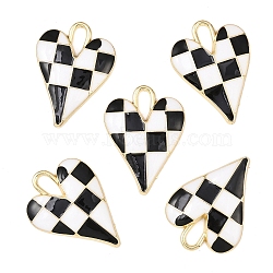 5Pcs Rack Plating Alloy Enamel Pendants, Cadmium Free & Nickel Free & Lead Free, Heart, Light Gold, Black, 34.5x25.5x4mm, Hole: 3.5mm(ENAM-YW0006-59D)