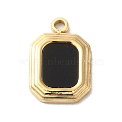 304 Stainless Steel Pendants, with Enamel, Real 14K Gold Plated, Octagon Charm, Black, 15x10x1.5mm, Hole: 1.5mm(STAS-L022-253)