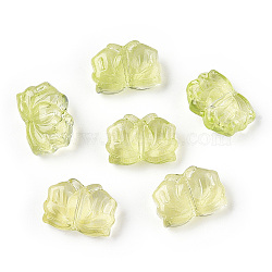 20Pcs Two Tone Glass Beads, Lotus, Green Yellow, 10x14x6mm, Hole: 1.2mm(GLAA-CJC0002-05D)