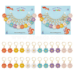 12Pcs 6 Colors Alloy Enamel Daisy Flower Charms Locking Stitch Markers, with Gold Tone 304 Stainless Steel Leverback Earring Findings, Mixed Color, 3.5cm, 2pcs/color(HJEW-PH01644)