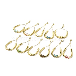 Rack Plating Brass Round Bead Slider Bracelets for Women, Long-Lasting Plated Glass Butterfly Adjustable Bracelets, Nickel Free & Lead Free, Real 18K Gold Plated, Mixed Color, Inner Diameter: 1-1/2~2-7/8 inch(3.7cm~7.2cm)(BJEW-M232-02G)