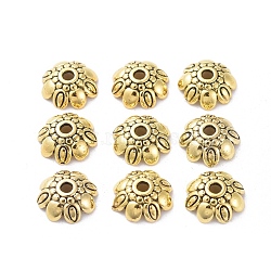 Tibetan Style Alloy Bead Caps, Lead Free and Cadmium Free, Antique Golden, 9x3mm, Hole: 2mm(GLF0370Y)