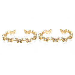 Cubic Zirconia Butterfly Cuff Bangle, Dainty Brass Open Bangle for Women, Nickel Free, Real 18K Gold Plated, Inner Diameter: 2-3/8 inch(5.9cm)(X-BJEW-N014-004LG-NF)