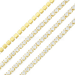 Brass Rhinestone Strass Chains, Rhinestone Cup Chain, Imitate Fluorescent Style, Raw(Unplated), White Opal, 2x2mm, about 23.62 Feet(7.2m)/Strand(CHC-N017-003B-C08)