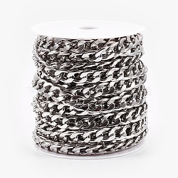 304 Stainless Steel Cuban Link Chains, Chunky Curb Chains, Unwelded, with Spool, Stainless Steel Color, 11x7.5x2mm, about 32.8 Feet(10m)/roll(CHS-E013-17B)