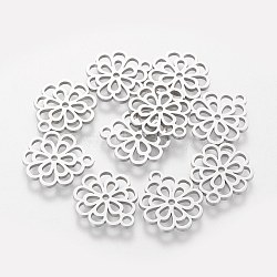 304 Stainless Steel Charms, Flower, Stainless Steel Color, 14.5x13x1mm, Hole: 1.5mm(STAS-Q201-T192)