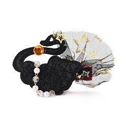 Cloth Alligator Hair Clips, Hair Barrettes for Baby Girls, with Plastic Beads, Swan, Black, 43x68x15mm(OHAR-C003-10B)