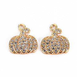 Autumn Theme Brass Micro Pave Cubic Zirconia Charms, Nickel Free, Real 18K Gold Plated, Pumpkin, Clear, 13x11x3mm, Hole: 1.2mm(KK-S360-138B-NF)