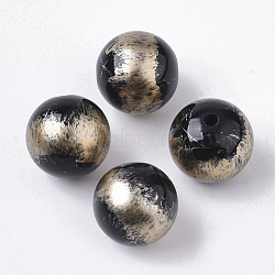 Opaque Painted Acrylic Beads, Round, Black, 16x15.5mm, Hole: 2mm(X-ACRP-T007-03)
