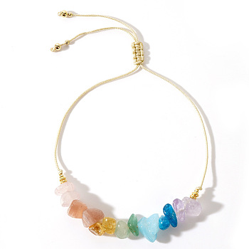 Chakra Theme Natural Rose Quartz & Strawberry Quartz & Citrine & Green Aventurine & Aquamarine & Apatite & Amethyst Braided Bracelets for Women, 11 inch(28cm)