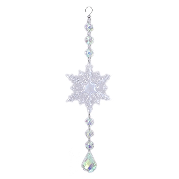 Acrylic Christmas Snowflake Glass Octagonal Pendants, Christmas Decoration, Clear, 290mm