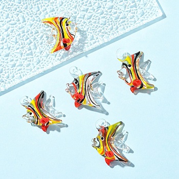 5Pcs Handmade Lampwork Pendants, Fish Charms, Gold, 31~35x24~27x14~18mm, Hole: 2.5~3.5mm