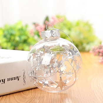 Transparent Plastic Fillable Ball Pendants Decorations, with Sequin Stars inside, Christmas Tree Hanging Ornament, Clear, 60mm
