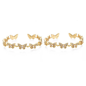 Cubic Zirconia Butterfly Cuff Bangle, Dainty Brass Open Bangle for Women, Nickel Free, Real 18K Gold Plated, Inner Diameter: 2-3/8 inch(5.9cm)