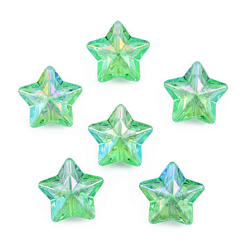 Electroplate Rainbow Iridescent Acrylic Beads, Star, Lime, 18x18.5x9mm, Hole: 1.8mm