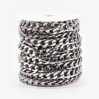 304 Stainless Steel Cuban Link Chains, Chunky Curb Chains, Unwelded, with Spool, Stainless Steel Color, 11x7.5x2mm, about 32.8 Feet(10m)/roll