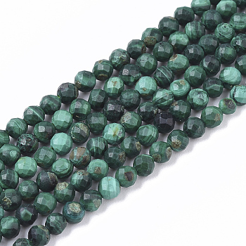 Natural Malachite Beads Strands, Faceted, Round, 3mm, Hole: 0.4mm, about 133pcs/strand, 15.16 inch(38.5cm)