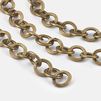 Iron Cable Chains, Unwelded, with Spool, Flat Oval, Antique Bronze, 8x7x1mm, about 328.08 Feet(100m)/roll